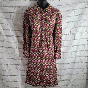 Vintage Paisley Granny Core Faux Button Zip Front Paisley Long Sleeve